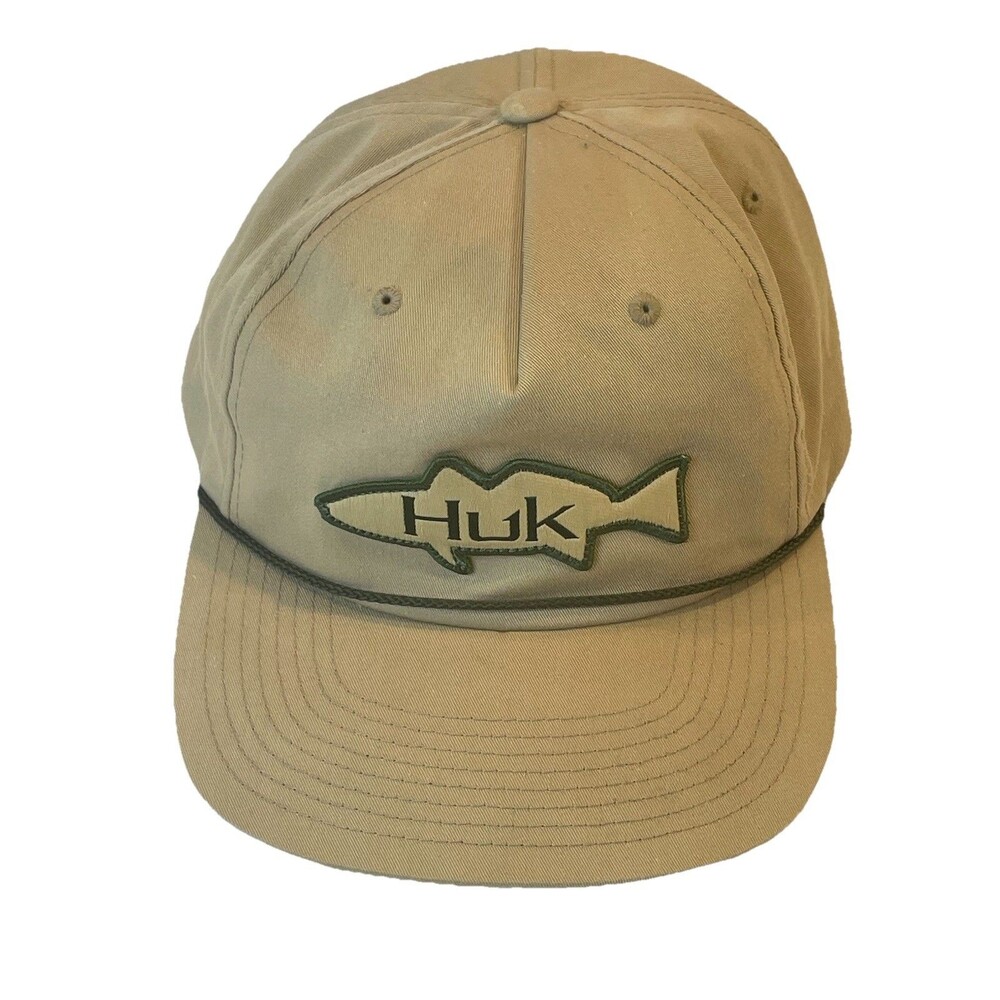 HUK Fishing Rope Golf Hat Snapback Khaki Classics Performance Mens Adjustable